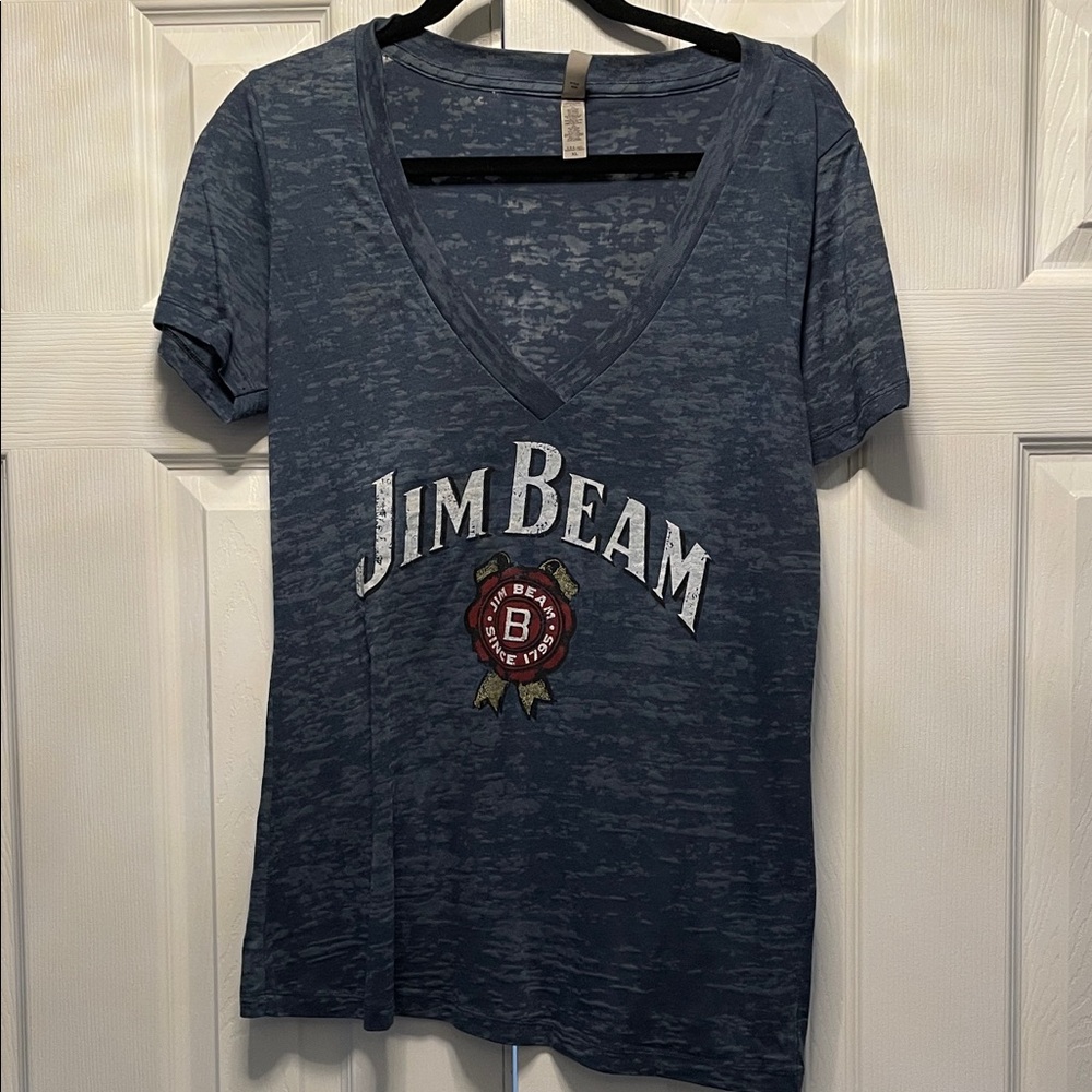 Next Level Apparel Distressed Blue Graphic V-Neck Tee